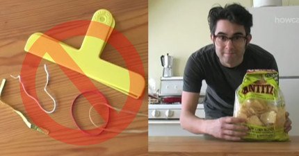 不用橡皮筋就把洋芋片袋子收好